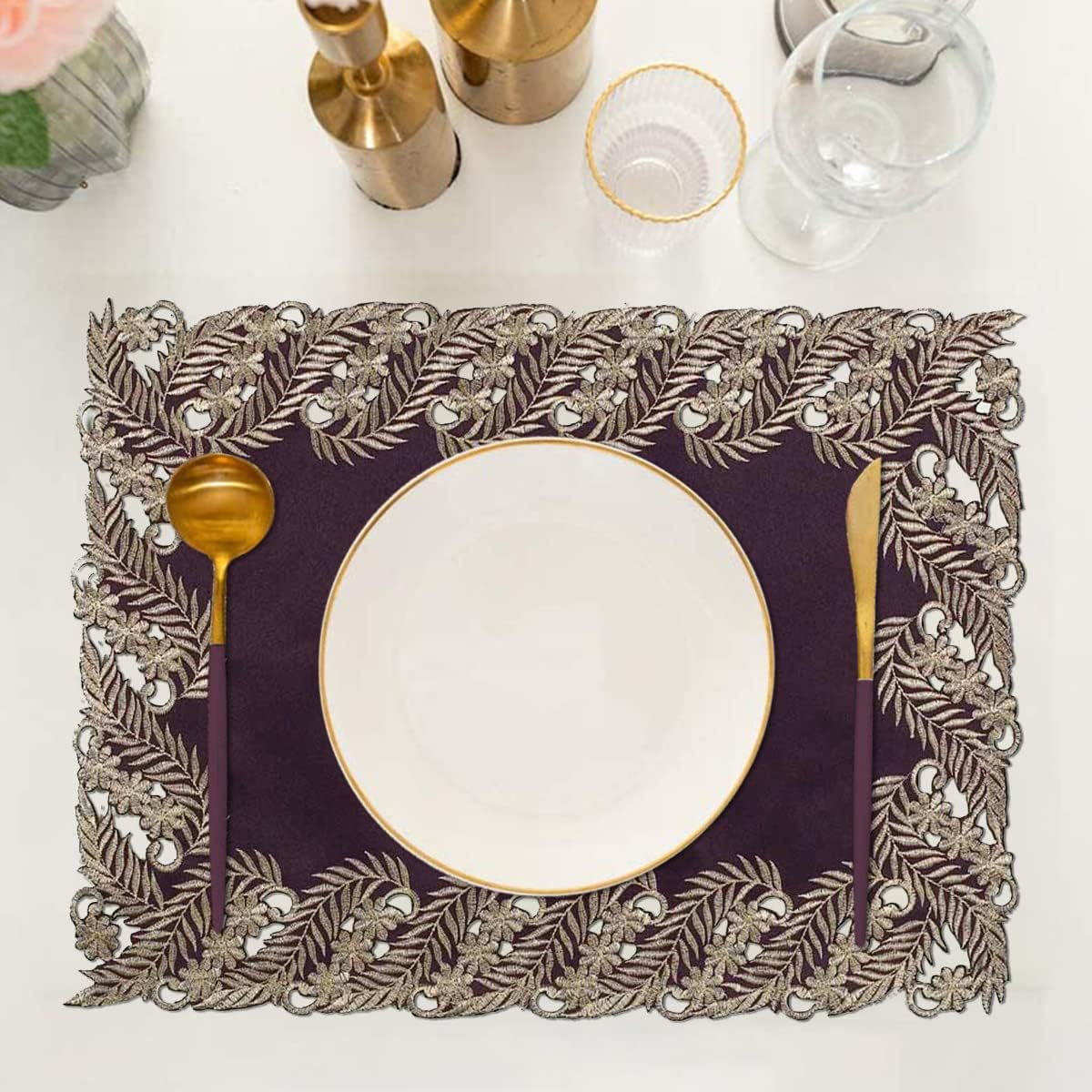 Violet Dream – Plum Gold Table Placemats, Anyce Collection Artistic Dining Décor 12*18 inch