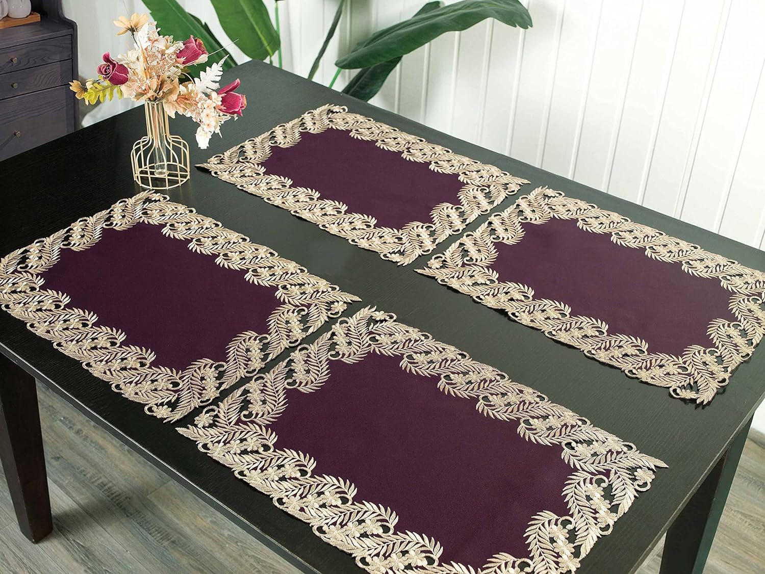 Violet Dream – Plum Gold Table Placemats, Anyce Collection Artistic Dining Décor 12*18 inch
