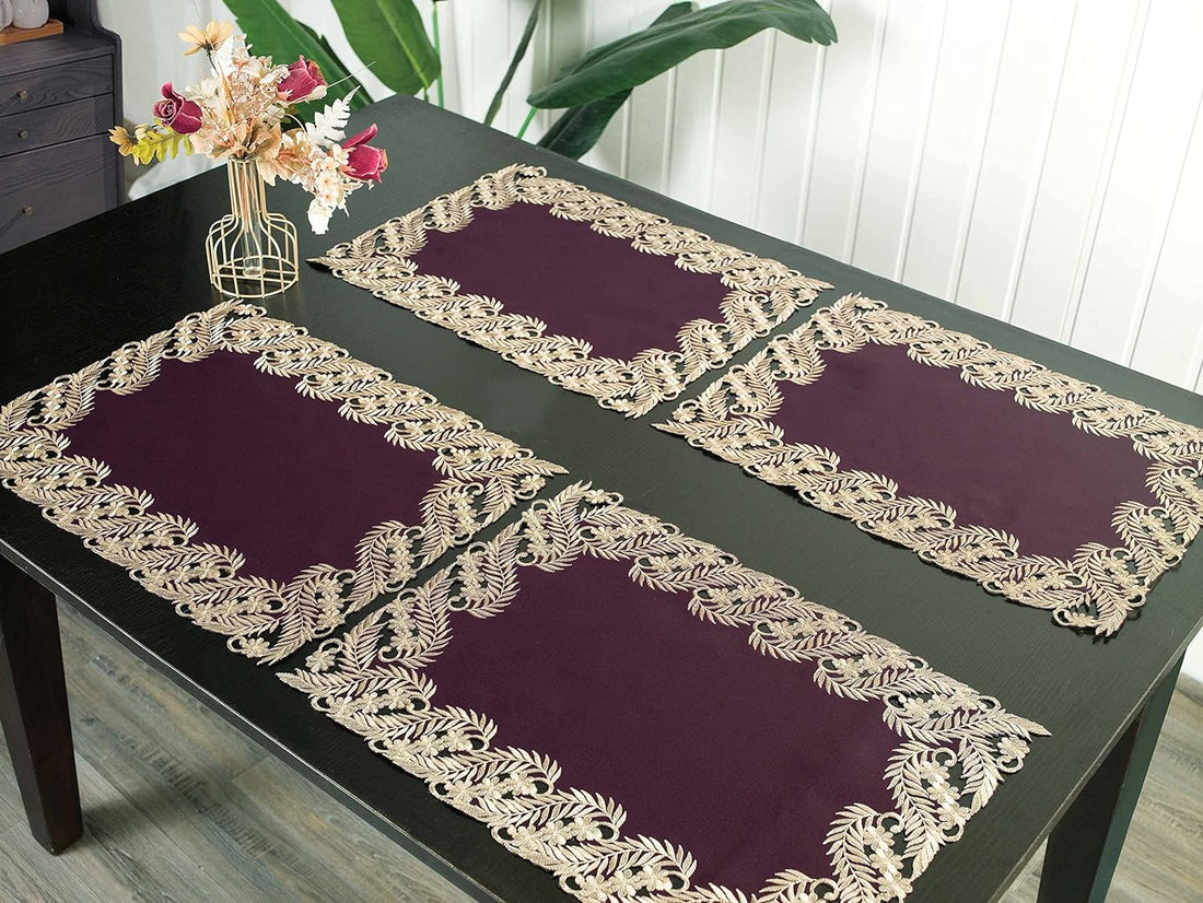 Violet Dream – Plum Gold Table Placemats, Anyce Collection Artistic Dining Décor 12*18 inch