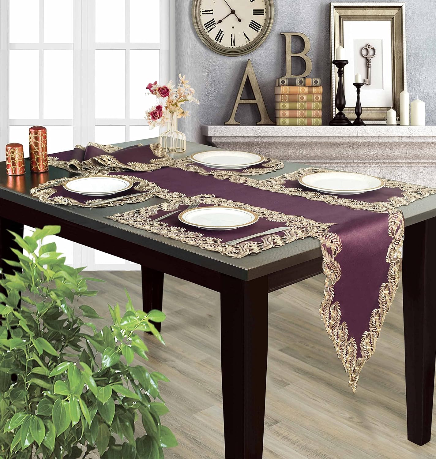 Violet Dream – Plum Gold Table Placemats, Anyce Collection Artistic Dining Décor 12*18 inch