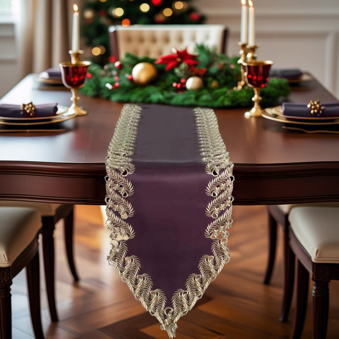 Violet Dream – Plum Gold Table Runner, Anyce Collection Artistic Home Table Décor 14*108 inch