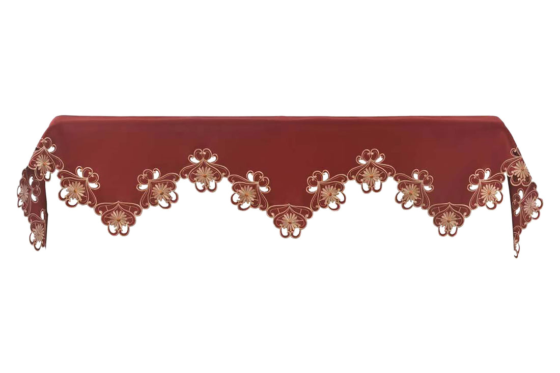 Imperial Red – Gold Lace Red Mantel Scarf Cover, The Imperial Red Collection Elegant Embroidered Home Décor 18x90 inch