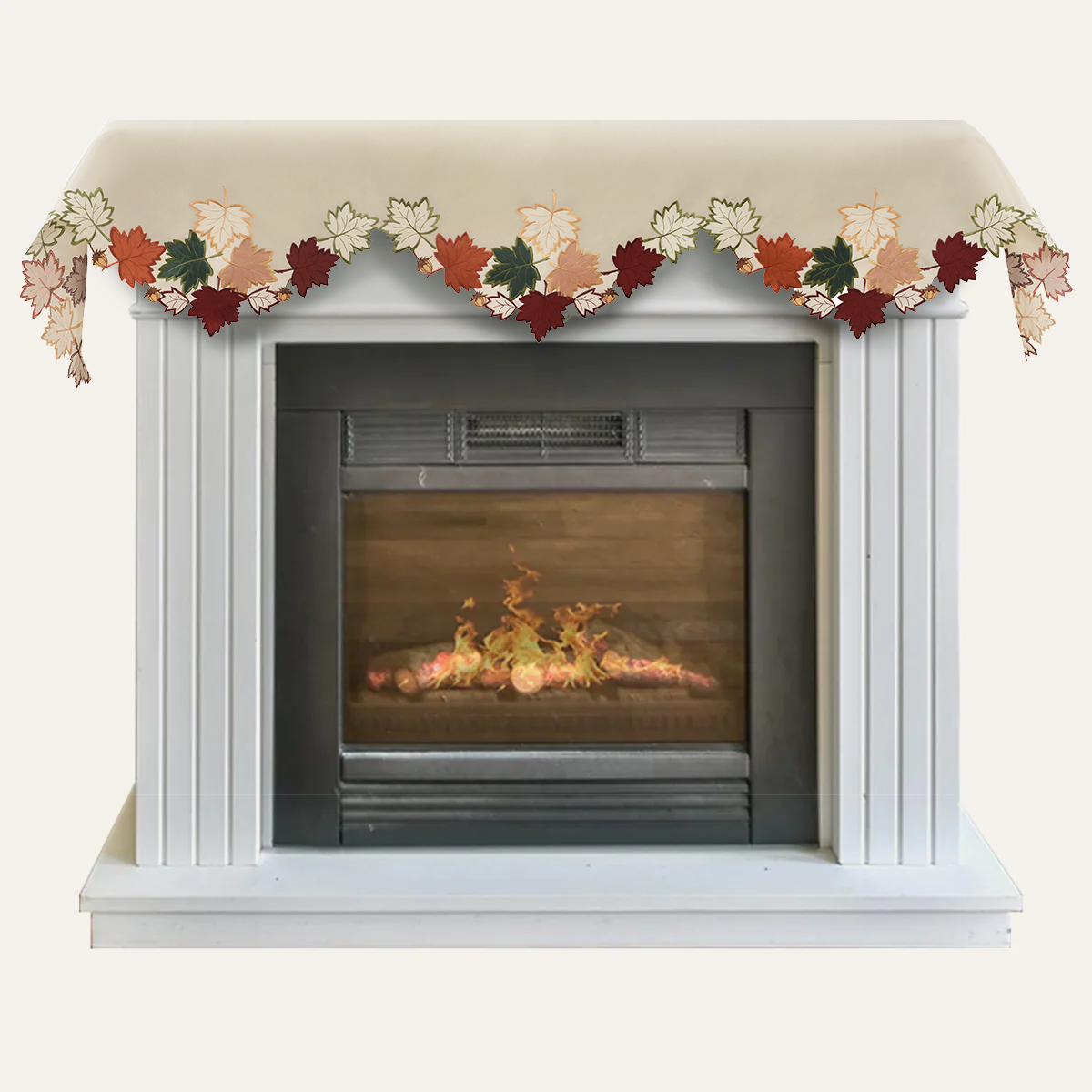 Falling Petals – Cream White Mantel Scarf Cover, The Falling Petals Collection Artistic Embroidered Home Décor 18x90 inch