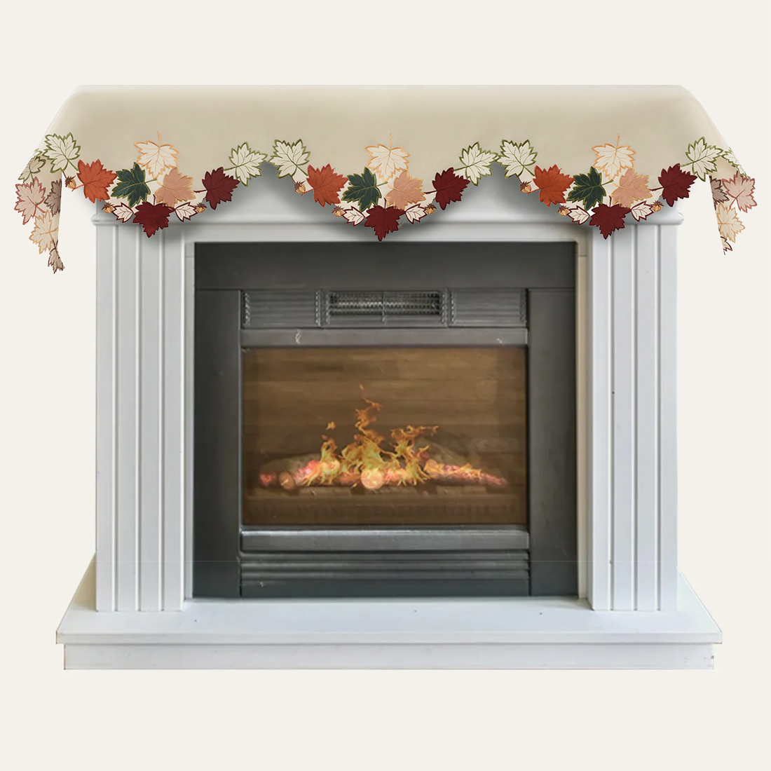 Falling Petals – Cream White Mantel Scarf Cover, The Falling Petals Collection Artistic Embroidered Home Décor 18x90 inch