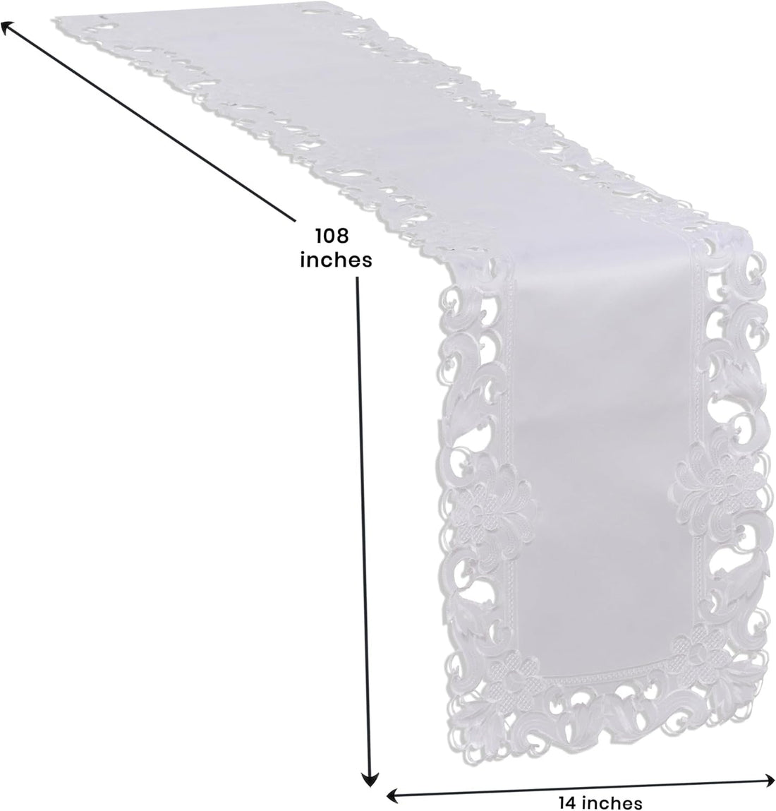 Snow Blossom – White Table Runner, European Embroidery Decorative Dresser Scarf 14*108 inch