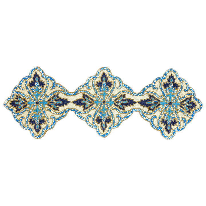 Beaded Table Runner - Blue White 54" x 13"
