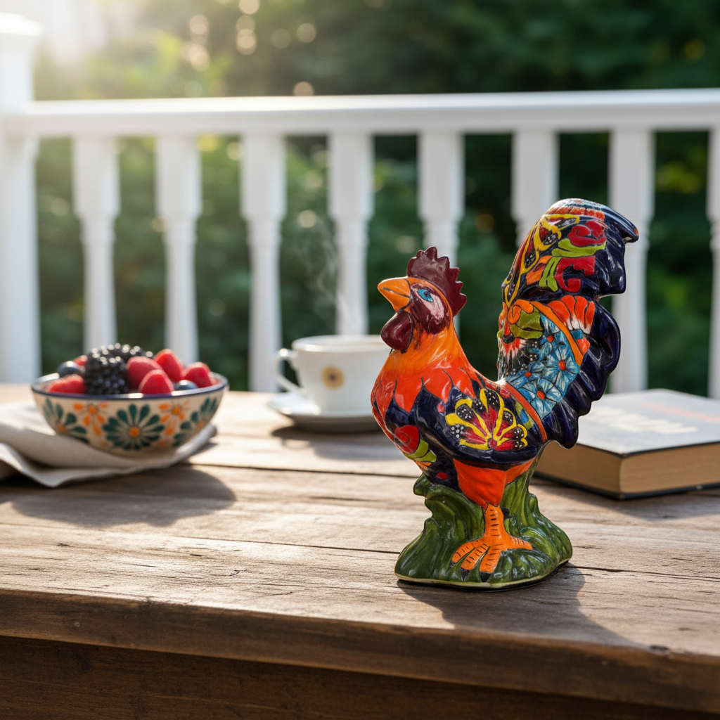 Talavera Rooster Statue | Large Hand-Painted Ceramic Decor